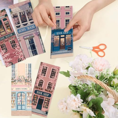 CreateJoy 5 PCS Book Shop Cross Stitch Bookmark Kits - Bookstore Counted Cross Stitch Kits for Beginners Adults, 14CT DIY Pattern Stamped Embroidery Bookmarks with Instructions Hand Embroidery Craft CreateJoy