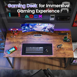 PRAISUN 47 X 20 Inch Office Computer Desk with Power Outlets and USB-C Port, Larger Gaming Desk, for Home Office, Study, Bedroom, Writing Work from Home Table, Metal Frame, Rustic Brown PRAISUN