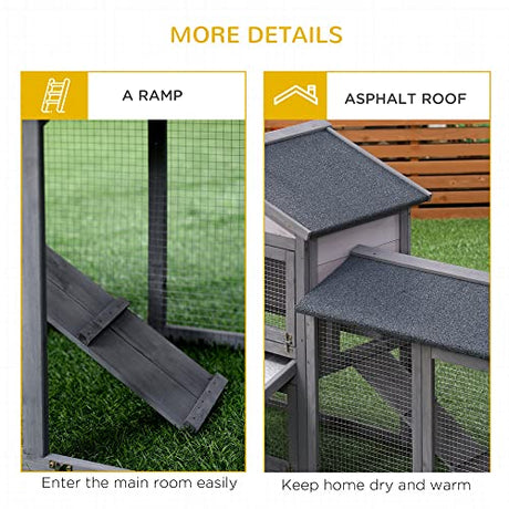 PawHut 58" Rabbit Hutch, Wooden Bunny Hutch, Guinea Pig Cage, Small Animal Enclosure with Run Area, Removable Tray, Asphalt Roof, Lockable Doors and Ramp, Dark Gray PawHut