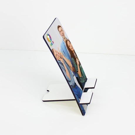 MR.R 5 Pieces Sublimation Blanks Cell Phone Stand Holder MDF Sublimation Desktop Phone Holders Smartphone Tablet Stands DIY Portable Craft Phone Bracket for Table Nightstand Home Office MR.R