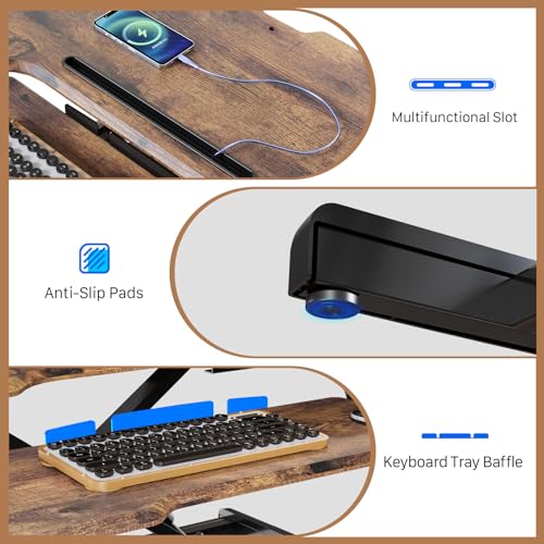 JYLH JOYSEEKER Standing Desk Converter 32 inch, Height Adjustable Sit Stand Desk Riser, Quick Sit to Stand Desktop Dual Monitor Riser Workstation for Home Office with Keyboard Tray, Rustic Brown JYLH JOYSEEKER