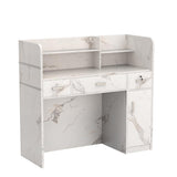 Homsee Modern Reception Desk with 3 Drawers, 1 Door Storage Cabinet & Hutch Shelf, Office Wooden Computer Desk, Writing Study Table PC Laptop Desk, White Marble (47.3" L x 18.3" W x 43.3" H) Homsee
