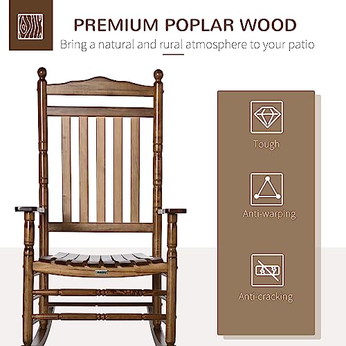 Outsunny Traditional Wooden High-Back Rocking Chair for Porch, Indoor/Outdoor, Brown Outsunny