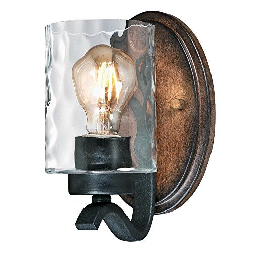 Westinghouse 6331600 Barnwell One-Light Indoor Wall Fixture, Textured Iron and Barnwood Finish with Clear Hammered Glass, 1 - WoodArtSupply