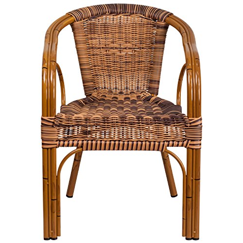 Flash Furniture Cadiz Series Dark Red Bamboo-Aluminum Indoor-Outdoor Restaurant-Patio Chair with Burning Brown Rattan - WoodArtSupply