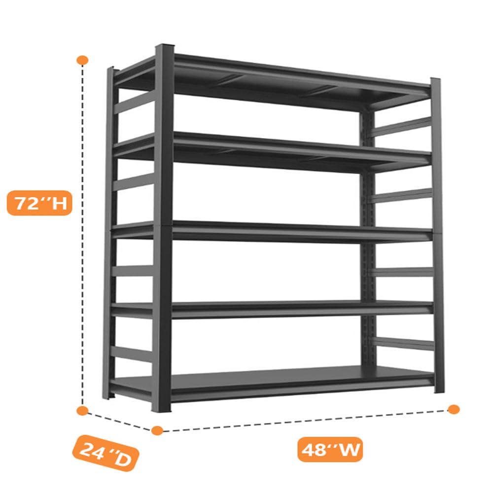 Notmise Garage Shelving, Storage Shelves Heavy Duty, 5-Tier Adjustable Black Shelving, 3000Lbs Utility Shelf for Garage/Basement/Kitchen, 72”H×48”W×24”D Notmise