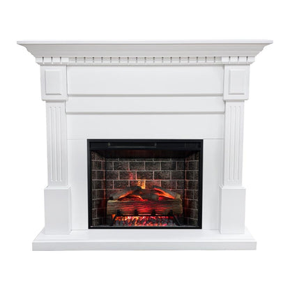 Modern Ember Augustine White Mantel Package 55" W x 48" H with 28 Inch Electric Fireplace Insert - 1,000 Sq Ft Heater 4 Flame Colors, Ember Bed Included | Compatible with Alexa and Google Assistant