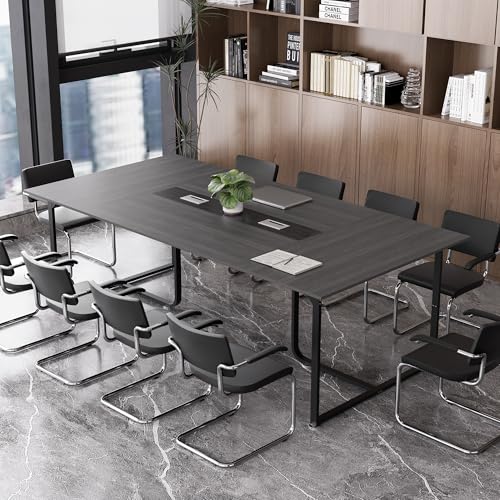 Zethvax 8FT Conference Table,Conference Room Table with Grommet,Stable Structure,Adjustable Foot Pads,Large Seminar Table for Office Meeting 94.4 L x 47.2 W x30.7 H (Gray) Zethvax