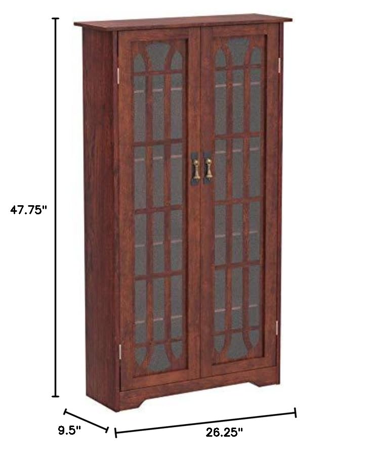 SEI Furniture Window Pane Storage Adjustable Shelves Display Cabinet, 47.75" H x 26.25" W x 9.5" D, Cherry SEI Furniture