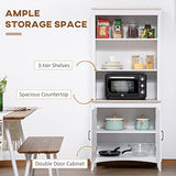 HOMCOM 70" White Kitchen Hutch with Adjustable Shelves and Open Countertop Storage HOMCOM