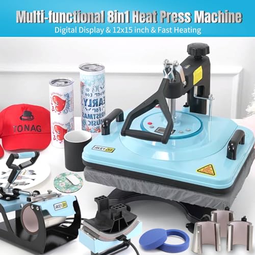 AKEYDIY 8 in 1 Heat Press 15x12 inch 360° Swing Away Digital Shirts Press Multifunction Heat Transfer Sublimation Machine Combo Heat Press Machines for T-Shirts Mugs Hat Plate Cap AKEYDIY