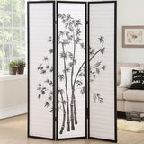 Room Divider Panel Shoji Screen, Japanese 3 Panel Folding Privacy Screen for Room Separation, Wood Wall Divider, Black-Plant Print Generic