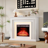 44 Inches LED Lights Electric Fireplace with Mantel, White Tall Fire Place Heater Freestanding, Delicate Three-Dimensional molding with Remote Control Timer LED Flame for Living Room, Bedroom BOSHIRO