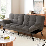 AMICLIBER Convertible Futon Sofa Bed,Grey Linen Modern Futon Couch,Memory Foam Loveseat Sleeper Recliner,Detachable Cushion,Adjustable Backrest & Armrest,Couch for Living Room,Office,Apartment AMICLIBER