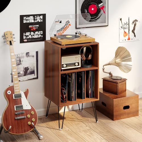 LOKO Record Player Stand with Charging Station, Turntable Stand with Vinyl Storage & USB Ports, Farmhouse Vinyl Record Storage Cabinet for Living Room, Bedroom, Music Room, Holds Up to 150 Albums LOKO