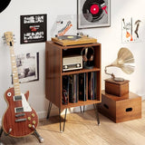 LOKO Record Player Stand with Charging Station, Turntable Stand with Vinyl Storage & USB Ports, Farmhouse Vinyl Record Storage Cabinet for Living Room, Bedroom, Music Room, Holds Up to 150 Albums LOKO