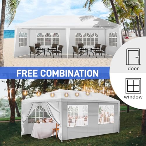 10x20 FT Party Tent, Outdoor Wedding Tents for Parties, Canopy Event Tent with 6 Removable Sidewalls, Waterproof Gazebo Shelter for Birthday Parties, Weddings, BBQs & Events (10X20FT-6Sides White) YYANDC