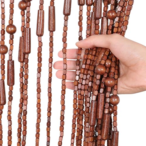 Foreate Beaded Curtain for Doorways Handmade Bamboo Wood Door Beads Boho Hanging Room Divider Hallway Window Hippie Curtains Rustic Home Decor 35.5" x 75" Brown Foreate