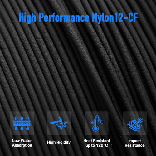 yxpolyer Nylon Carbon Fiber Filament PA12-CF 3D Printing Filament 500g with AMS-Compatible PC Heat-Resistant Spool yxpolyer