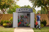 Rubbermaid Resin Outdoor Storage Shed With Floor (7 x 7 Ft), Weather Resistant, Gray, Organization for Home/Backyard/Garden Tools/Lawn Mower/Bike Storage/Pool Supplies Rubbermaid