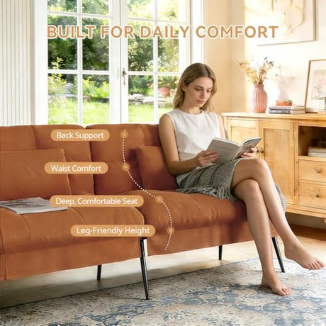 COMHOMA 72″Futon Sofa Bed,Modern Convertible Sleeper Sofa, Fabric Futon Couch with Multi-Position Backrest for Living Room Furniture (Brown) COMHOMA