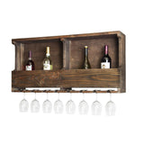 Alaterre Furniture Pomona Wall-Mounted Solid Pine/Reclaimed Wood Wine Rack with Glass Holder and Shelf Ledge, Rustic Industrial Home Bar Furniture with Natural Finish | Holds 8 Standard Wine Glasses Alaterre Furniture