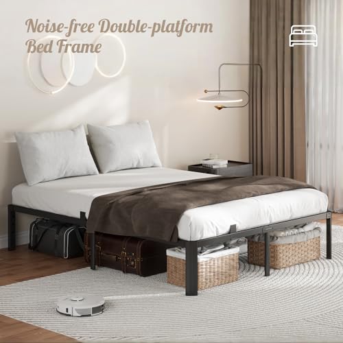 Metal Bed Frame Full Size, 14 Inch 3500 lbs Heavy Duty Platform Bed Frames Steel Slats Noise Free No Box Spring Needed, Easy Assemble Sturdy Bedframe Rounded Corner with Storage and Mattress Retainers BOLTRISE