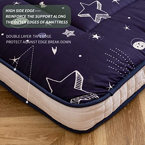 MAXYOYO Futon Mattress, Navy Star Japanese Floor Mattress Portable Quilted Bed Mattress, Extra Thick Folding Sleeping Pad Breathable Floor Lounger Guest Bed for Camping Couch, Full MAXYOYO