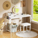 KAI-ROAD White Vanity Table with Lighted Mirror - 47“ White Vanity Desk with Mirror and Lights & Chair, Makeup Vanitys Set with Power Outlet, Dressing Table Vanities for Girls Bedroom KAI-ROAD