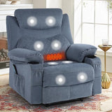 Overstuffed Massage Recliner Chair with Heat, Fabric Wide Seat Reclining Chair with Cup Holder for Adult, Heated Massaging Manual Recliner Chairs, Navy Blue