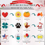 Lotkey Seasonal Welcome Sign for Front Door, 47 x 7.9 Inch Welcome Sign with 12 Wooden Icons (6 Double-sided Disks) Porch Decor for Summer Fall Thanksgiving Christmas Party Outdoor Sign (White) LOTKEY