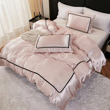 Herside Pink Mocha Satin Comforter Set 7 Pcs Full Size Bed in a Bag Luxury Satin Bedding Set with Comforter Pillowcases and Sheets Sets Mini Pompoms Design Super Soft Silky Bed Set for All Seasons Herside