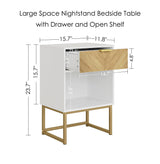 Masupu Night Stand,Boho Nightstand Minimalistic Nightstands Modern Wood Bedside Table with Storage Drawer and Open Shelf,Side End Table for Bedroom,Living Room,Office White Masupu