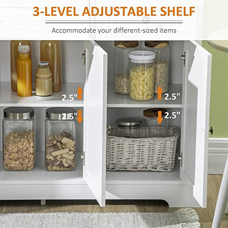 HOMCOM Sideboard Buffet Cabinet, Modern Buffet Cabinet with Storage and 2 Drawers, Coffee Bar Station with Adjustable Shelves for Kitchen, Entryway, White HOMCOM