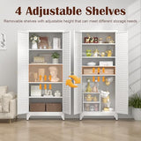 SteeLoong Kitchen Pantry Cabinet,75" Metal Storage Cabinet with Doors and 4 Adjustable Shelves,White Tall Locker Organizer Steel Garage Cabinets for Tool,File Cabinet for Office,Kitchen,Garage,School SteeLoong