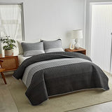 Flysheep Boho Striped Quilt Set Full Queen Size, 3 Pcs Grey and White Reversible Bedspread, Brushed Microfiber Coverlet for All Season, 1 Quilt + 2 Pillow Shams Flysheep