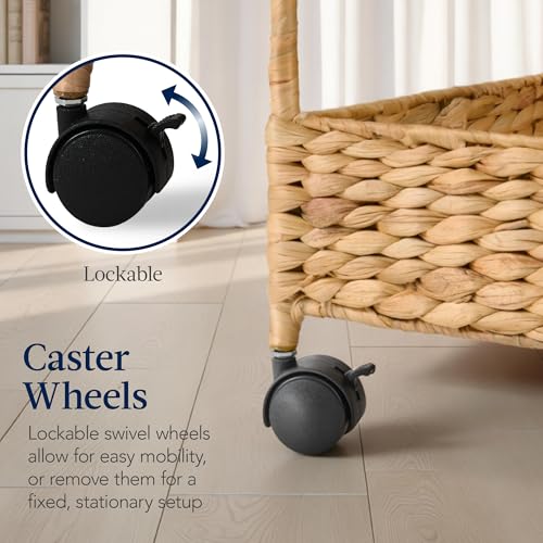 Best Choice Products 3-Tier Water Hyacinth Rolling Nursery Caddy w/Wheels, Utility Cart, Storage Organization for Bathroom, Craft Room, Laundry Room - Natural