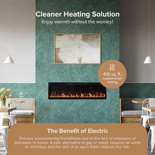 Modern Ember Aerus 60 Inch Smart Linear Electric Fireplace | Recessed in-Wall or Wall-Mount | LED Multiple Flame Colors | Alexa/WiFi Enabled | 5.75” Profile | Remote Included Modern Ember