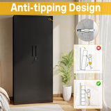 Reegangfa Metal Storage Cabinet with 2 Doors and 4 Adjustable Shelves, 71" Garage Storage Cabinet with Anti-Tipping Design, Lockable Garage Cabinets for Office, Home, Garage, Gym, School Reegangfa