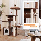 PEQULTI 51.4 Inches Modern Cat Tree Premium 6 Levels Wooden Cat Tower with Fully Sisal Covered Scratching Posts, Cozy Condo, Spacious Perch, Super Large Hammock and Swing Tunnel for Indoor Cats Brown PEQULTI