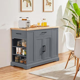 Yaheetech Rolling Kitchen Island with Thicker Rubberwood Countertop, Kitchen Cart on Hidden Wheels with 3 Drawers & Open Shelves, Storage Cabinet w/Inner Adjustable Shelves for Dining Room, Dark Gray Yaheetech