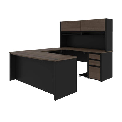 Bestar Connexion U-Shaped Executive Desk with Pedestal and Hutch, 72W, Antigua & Black