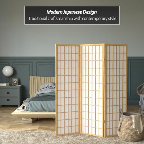 Red Lantern 5 ft. Tall Window Pane Shoji Screen - Natural - 3 Panels Red Lantern