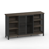 FATORRI Wine Bar Cabinet for Liquor and Glasses, Industrial Coffee Bar Cabinet, Farmhouse Sideboard and Buffet Cabinets with Storage, Wood and Metal Wine Rack (55 Inch, Walnut Brown) FATORRI