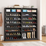 Tribesigns Shoe Cabinet, 9 Tiers 40-45 Pairs Heavy Duty Wood Freestanding Shoe Storage Cabinet, 70.8'' Tall Shoe Cabinet with Open Storage for Entryway, Black Tribesigns
