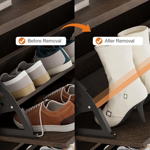 Garvee Shoe Cabinet with 2 Flip Drawers, Modern Narrow Wave Shoe Organizer with Adjustable Shelves, Wooden Freestanding Shoe Cabinet for Entryway, Living Room, Hallway, Walnut Garvee