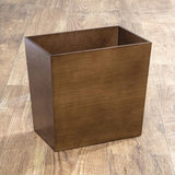 mDesign Rectangular Narrow Trash Can Wastebasket, Small Garbage Container Bin for Bathroom, Kitchen, Home Office, Craft Room, Bamboo Veneer, Brock Collection, Brown mDesign