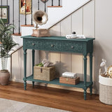 3More Entryway Console Table with 3 Drawers,42" Carved Hallway Table with Open Shelf,Long Sofa Table for Living Room, Hallway, Behind Couch,Green 3More
