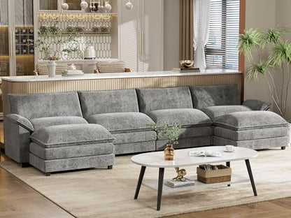 YESHOMY Sectional Modular Sofa U Shaped Chenille Fabric Couch with High Supportive & Soft Sponges and Removable Ottoman, Sleeper Comfy Upholstered Furniture for Living Room, Grey