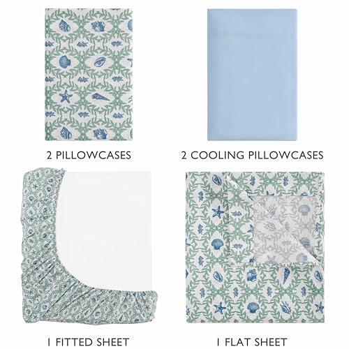 Caribbean Joe 6-Piece Sheet Set with Cooling Pillowcases, 10-inch Deep Pockets, Tropical Beach Coastal Design, Full, Seaweed Trellis CARIBBEAN JOE